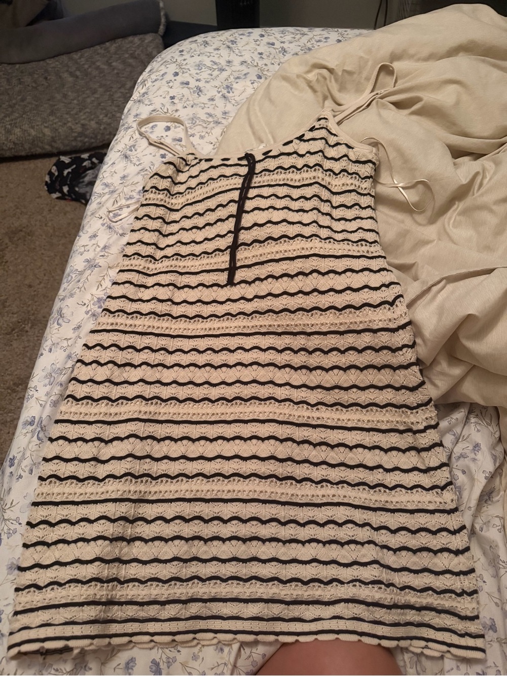 Hollister Cream and Black Striped Lace Mini Dress